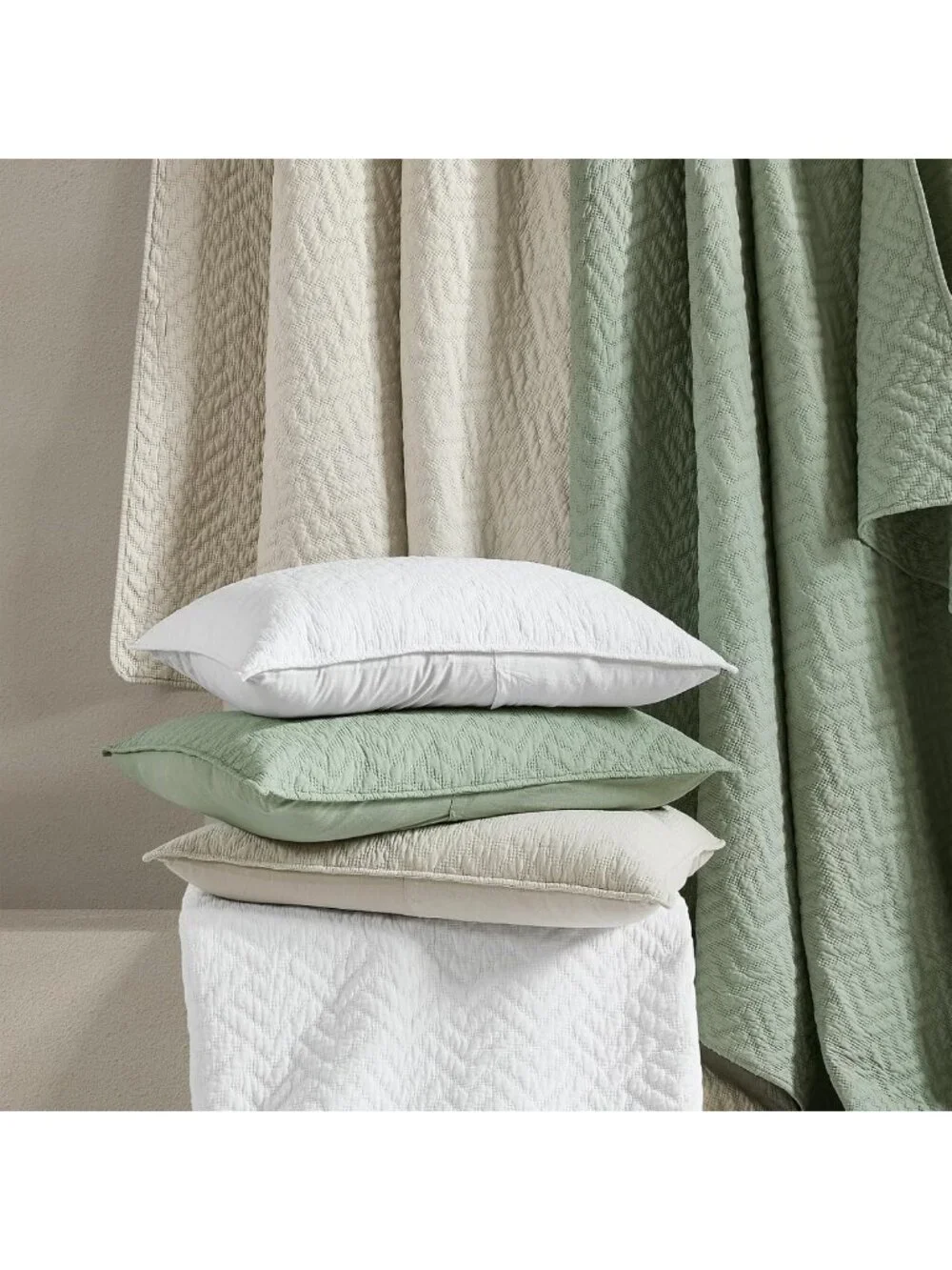 Sage Green 100% Cotton Textured Bedding Set, Cal King Size, 3 Pieces + 2 Pillow